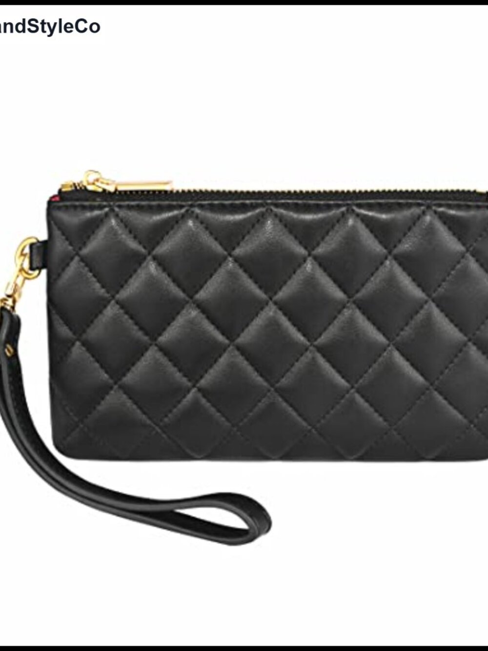 Genuine Grain Leather Wristlet Pouch Zip Clutch Bag Quilted with Card Slots and